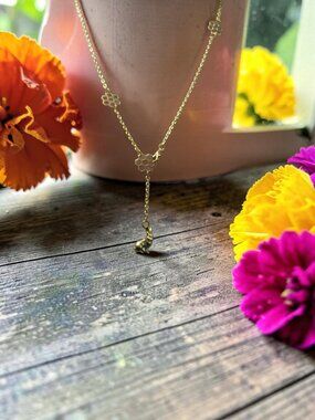 Honey Bunny Lariat Necklace, Golden Brass Y Pendant, Adjustable